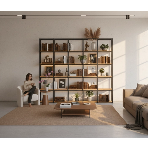 REGAŁ NA KSIĄŻKI METALOWY DREWNO LITE DĄB JESION OLCHA  RNK-194